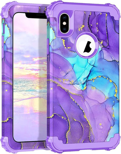 Hocase for iPhone Xs Max Case, Heavy Duty Shockproof Protection Soft Silicone Rubber+Hard Plastic Bumpers Hybrid Protective Case for iPhone Xs Max (6.5") 2018 - When Purple Meets Blue
