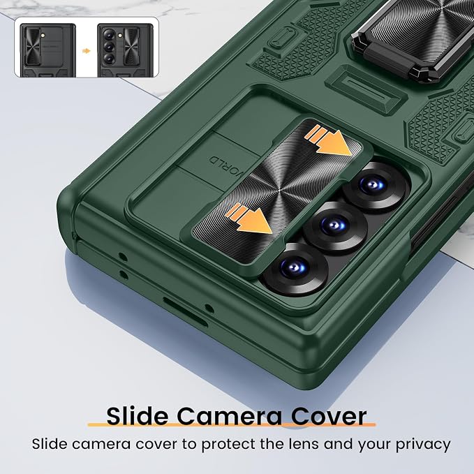 VEGO for Z Fold 6 Case with Hinge Protection & Screen Protector | Built-in 360° Magnetic Kickstand, Slide Camera Cover, Full Body Protective Case for Samsung Fold 6 - Green