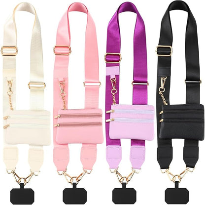 4 Pack Clip and Go Strap for Phone with Wallet Crossbody Phone Strap with Zippered Pouch Adjustable Lanyard Bag(Vivid)