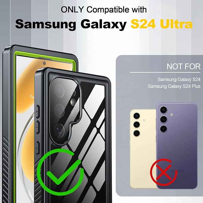 ANTSHARE for Samsung Galaxy S24 Ultra Case Waterproof, Built-in Lens & Screen Protector 360° Full Body Heavy Duty Protective Shockproof IP68 Underwater Case for Galaxy S24 Ultra(2024) 5G-Green