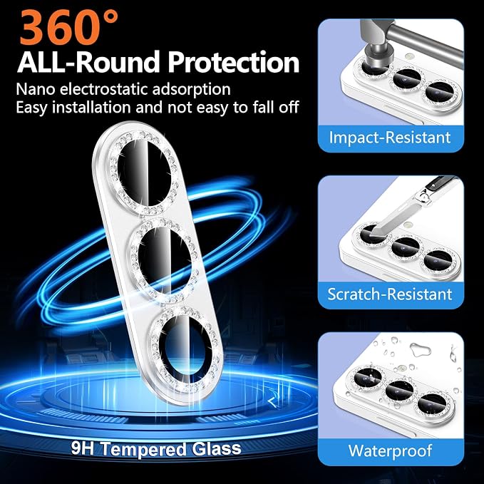 for Samsung Galaxy S26 Plus Camera Lens Protector, Electroplated Matte Back with 9H Tempered Glass Lens Protector, [Strong Adsorption] [Case-Friendly] Metal Ring HD Lens Cover, Silvery Diamond