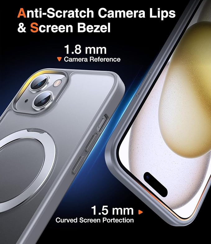 Chicfun 3-in-1 [Magnetic+Kickstand+Ring Holder] for iPhone 15 Case Stand Ring Holder Compatible with MagSafe, Magnetic Military Shockproof Protective iPhone 15 Phone Case Kickstand Cover Grey