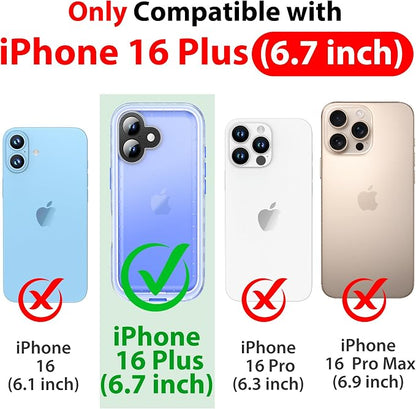 SPORTLINK for iPhone 16 Plus Case with Screen Protector,IP68 Underwater/6.6FT Military Dropproof/Dustproof/Heavy Duty Full Body Phone Case for Apple iPhone 16 Plus 6.7 inch Blue/Frosted Clear