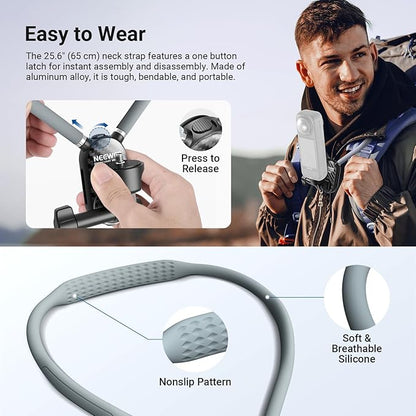 NEEWER Neck Mount Compatible with GoPro DJI Insta 360 Action Cameras, Quick Release Neck Holder with Air Cushion & Adjustable Chest Strap, Accessories Kit for POV Vlogging Video Recording, GP49