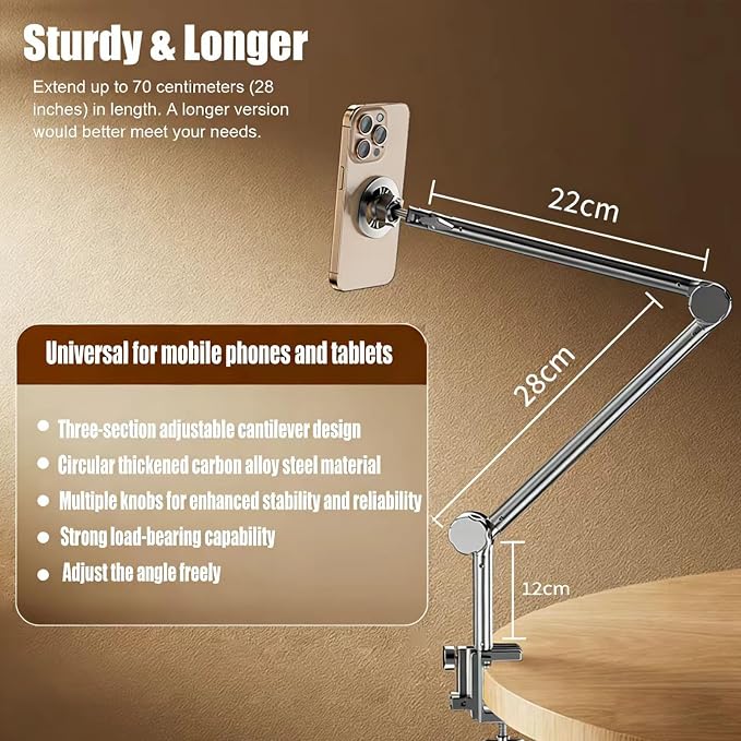 Phone Holder for Bed, Magnetic Cell Phone Stand for iPhone17 16 15 14 13 12 Pro Max Plus Mini, Flexible Long Arm Mount 360 Adjustable for Desk/Bedside Filming/Video or Photo