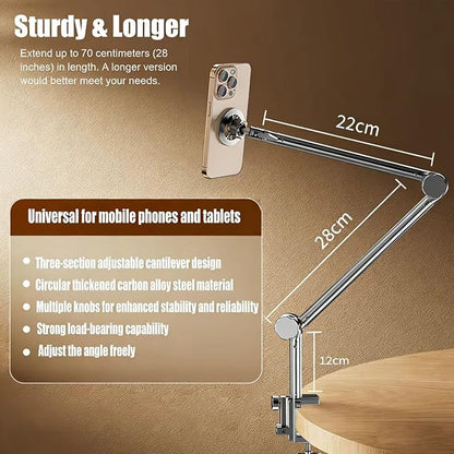 Phone Holder for Bed, Magnetic Cell Phone Stand for iPhone17 16 15 14 13 12 Pro Max Plus Mini, Flexible Long Arm Mount 360 Adjustable for Desk/Bedside Filming/Video or Photo