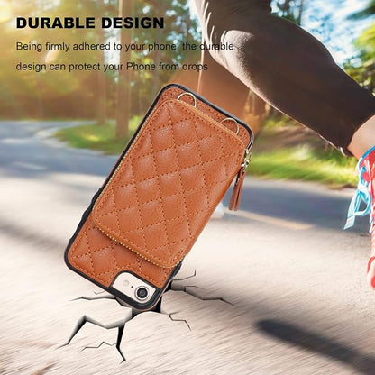 Bocasal Crossbody Wallet Case for iPhone SE 2022/SE 2020/8/7, RFID Blocking PU Leather Zipper Handbag Purse Flip Cover, Kickstand Folio Case with Card Slots Holder Wrist Strap Lanyard 4.7 Inch (Brown)