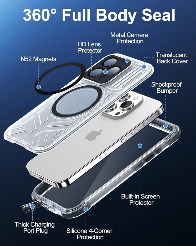 for iPhone 15 Pro Waterproof Case with Magsafe, Built-in [Camera & Screen Protector] [Lanyard], IP68 Water Proof Full Body Dustproof Heavy Duty Frosted Protective Phone Cover, 6.1" Black