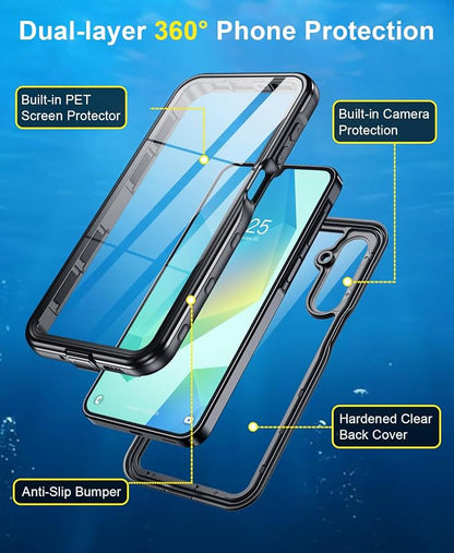 Beasyjoy for Samsung Galaxy A16 5G Phone Case, IP68 Waterproof with Built-in Screen Protector, Rugged Full Body Military Grade Shockproof Dustproof Protective Underwater Cover, Black/Clear