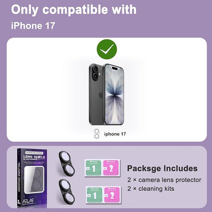 2 Pack Camera Lens Protector for iPhone 17,[Not Easy to Breakn ] AR Tempered Glass Strong Adsorption Metal Camera Cover Screen-Black