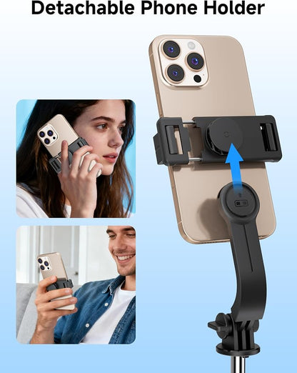 Mini Selfie Stick Travel Tripod for Cell Phone with Light, Extendable Selfie Stick for iPhone with Detachable Remote, iPhone Tripod for Video Recording, Photograph, Compatible with Cellphones
