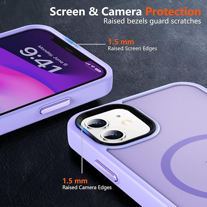 MOCCA Strong Magnetic for iPhone 12 Case/iPhone 12 Pro Case, [Compatible with Magsafe][Mil-Grade Drop Protection] Slim Shockproof Translucent Protective Phone Case for iPhone 12/12 Pro, Light Purple