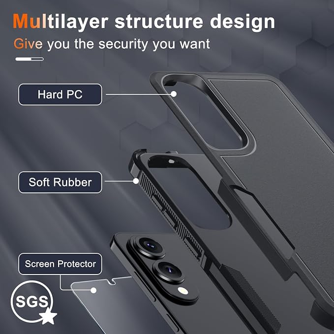 RMOCR Case for Samsung Galaxy S25 Edge, Full Body Heavy Duty Rugged Shockproof Protective Phone Cover with Lanyard Strap, Tempered Glass Screen Protector and Camera Lens Cover, Black Matte