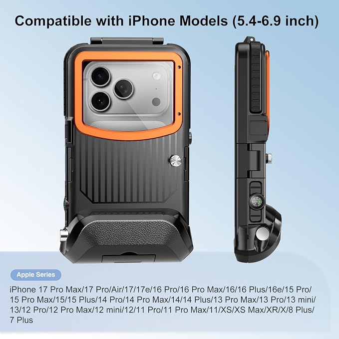 Beasyjoy Waterproof Phone Case for Snorkeling, [50ft/15m] Underwater Diving Case for iPhone 17/16/15/14/13/12/11 Pro Max Plus, Professional Scuba Photo Video Cover for Beach Vacation Water Sport Black