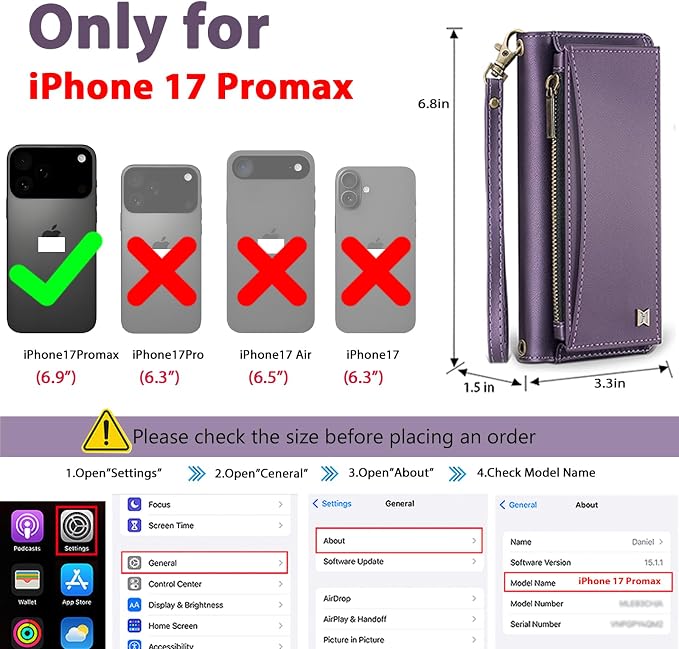 Wallet Case for iPhone 17 Pro Max with Card Holder/Crossbody Wallet/Strap,[RFID Blocking][Magnetic] PU Leather Phone Case for iPhone 17 Pro Max,6.9 in,Purple