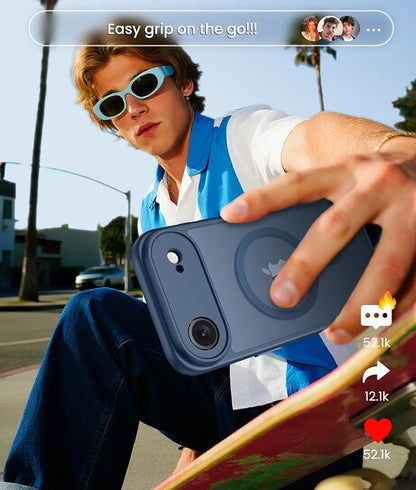 FNTCASE for iPhone Air Case: [Compatible with Magsafe] Translucent Matte Cases with [Full Camera Protection] [Screen Protector] Military Grade Shockproof Protective Phone Cover - Blue