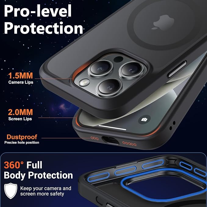 MOCCA Strong Magnetic for iPhone 14 Pro Case, [Compatible with Magsafe][13FT Military Drop Protection] Slim Translucent Matte Shockproof Case for iPhone 14 Pro Phone Case 6.1'', Black