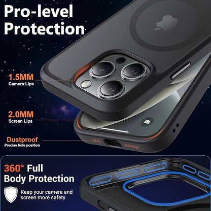 MOCCA Strong Magnetic for iPhone 14 Pro Case, [Compatible with Magsafe][13FT Military Drop Protection] Slim Translucent Matte Shockproof Case for iPhone 14 Pro Phone Case 6.1'', Black