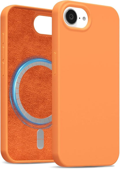 for iPhone 17e 16e Case Silicone Compatible with Magsafe Case, Ultra Slim Thin Magnetic Phone Cases Mag Safe, Cute Soft Rubber Gel TPU Matte Plain Wireless Charging Cover for Women, Neon Orange