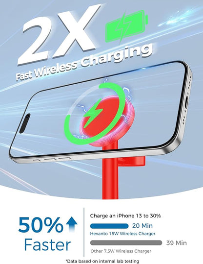 2026 3 in 1 Wireless Charging Station for Apple MagSafe Charger, 15W Fast Magnetic Mag-Safe Charger Stand for iPhone 17 16 15 14 13 12 Apple Watch AirPods Compatible with MagSafe, DeepRed