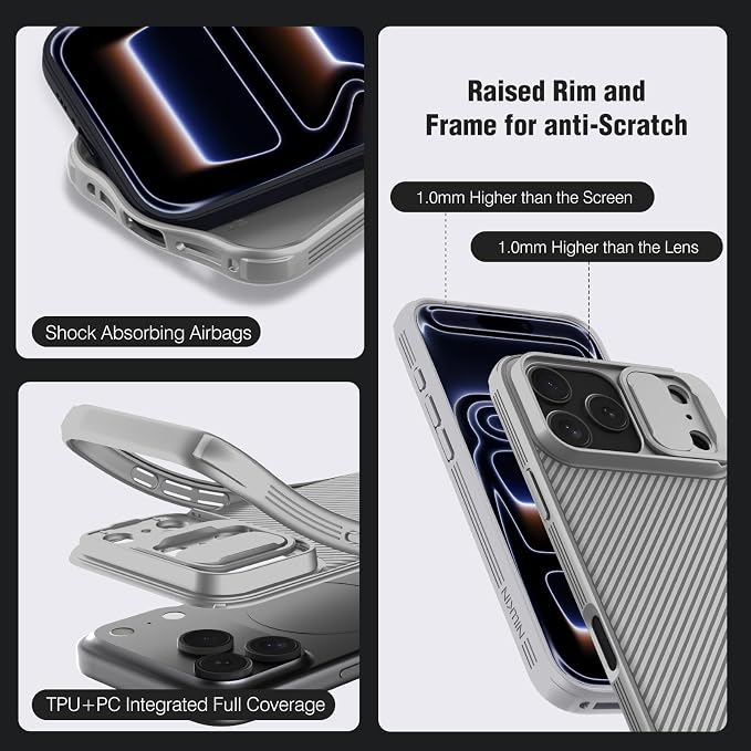Nillkin Camshield Case for iPhone 17 Pro Max Case, [Built-in Dual Camera Cover][Slim Profile] [Military Grade Drop Protection] Shockproof Bumper Phone Case 6.9 inch 2025 Gray