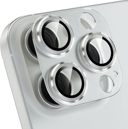 Choiche Compatible for iPhone 16 Pro/iPhone 16 Pro Max Camera Lens Protector, Bling Camera Cover with 9H Tempered Glass Lens Screen Protector Metal Ring Decoration Accessories(Silver)