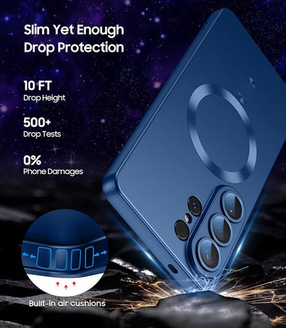 Magnetic for Samsung Galaxy S26 Ultra Case [Compatible with MagSafe][Built-in Camera Lens Protector] Slim Soft Silicone Bumper Shockproof Metallic Luster Phone Case, Blue