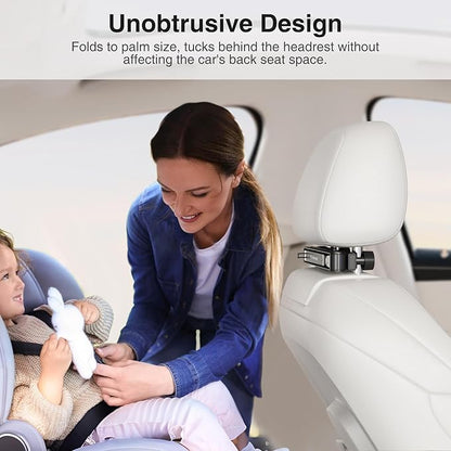 elitehood Headrest Car Tablet Holder - [Long Aluminum Extension Arm] [Ultra-Compact] Foldable iPad Holder for Car Backseat, Road Trip Essentials iPad Back Seat Mount, Tablet Headrest Mount for Kids