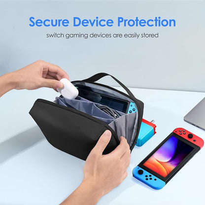 LENTION Premium Waterproof Electronics Organizer Travel Bag with Handle | Large Multi-Compartment Carry Case Fits Tablet, Chargers, Cables, Airpods & Hard Drives to Organize Small Tech Accessories