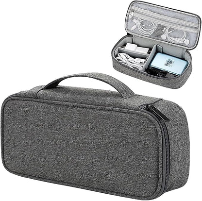 Teskyer Tech Organizer Pouch with Handle, Dark Grey | Water-Resistant Fabric, Adjustable Dividers, Multiple Compartments, Protective Lining, Travel and Office Use