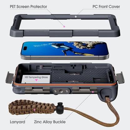 2026Underwater Snorkeling Diving Phone Case for iPhone 16/15/14/13/12/ Pro Max Galaxy S24/S23/S22.[50ft/15m] Professional Scuba Dive Waterproof Case Underwater Photo Video Cover Orange