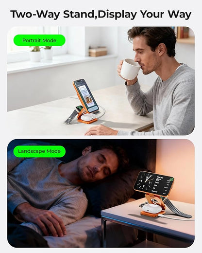 3 in 1 Charging Station for Apple - Qi2.2 25W Magnetic Wireless Charger for iPhone 17/16-12, Apple Watch, AirPods, Travel Fast Charging Foldable Stand with 45W GaN Adapter, Aluminum Alloy Design