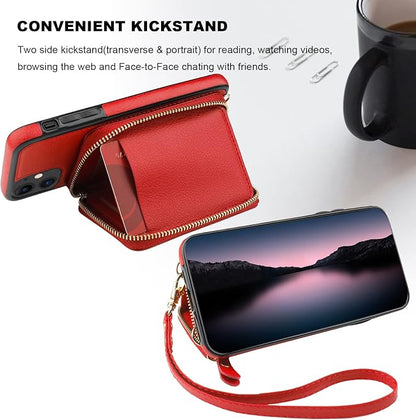 Bocasal RFID Blocking Wallet Case for iPhone 11, Adjustable Crossbody Zipper Purse Case Card Holder with Kickstand Detachable Wrist Strap, PU Leather Flip Folio Case 6.1 Inch (Red)