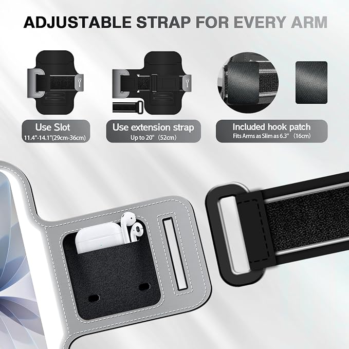 PORTHOLIC 2025 Running Armband Water Resistant Sports Phone Holder Case with Extension Strap, Key Card Slot Up to 6.9" Phone for iPhone 17/16/15/14/13 Plus Air Pro Max XR/XS, Galaxy S25/24/S10