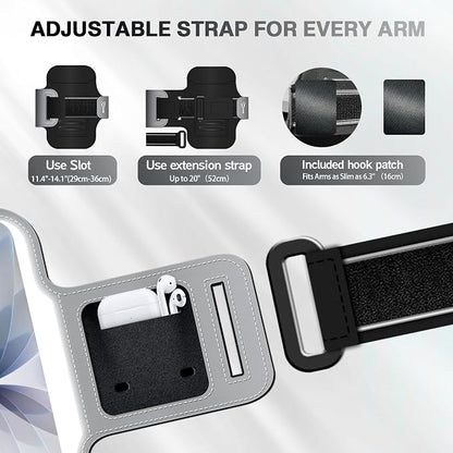 PORTHOLIC 2025 Running Armband Water Resistant Sports Phone Holder Case with Extension Strap, Key Card Slot Up to 6.9" Phone for iPhone 17/16/15/14/13 Plus Air Pro Max XR/XS, Galaxy S25/24/S10