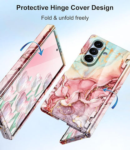 Btscase for Samsung Galaxy Z Fold 8 Ultra Case,Built in Front Screen Protector,[Compatible with MagSafe] Marble Hard PC Slim Shockproof Full Body Drop Protective Case for Z Fold 8 Ultra, Rose Gold