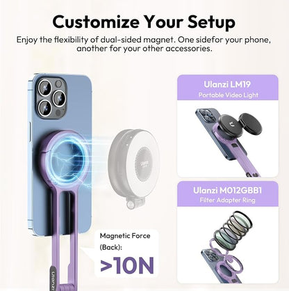 ULANZI MA30 Magnetic Phone Tripod Stand for iPhone, Aluminium Maglock Smartphone Mini Tripod Pocket Cell Phone Stand Strong Magnet Compatible with iPhone 17 16 15 14 13 12 Series, Lavender