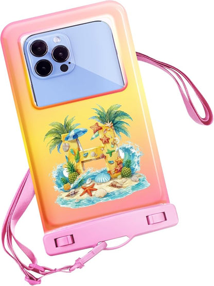 Personalized Initial Waterproof Phone Pouch Case - IPX8 Cellphone Dry Bag with Lanyard for iPhone 16/15/14/13/12 Pro Max (6.1–6.9"), Beach & Cruise Ship Essentials with Monogrammed Design (Pink, H)