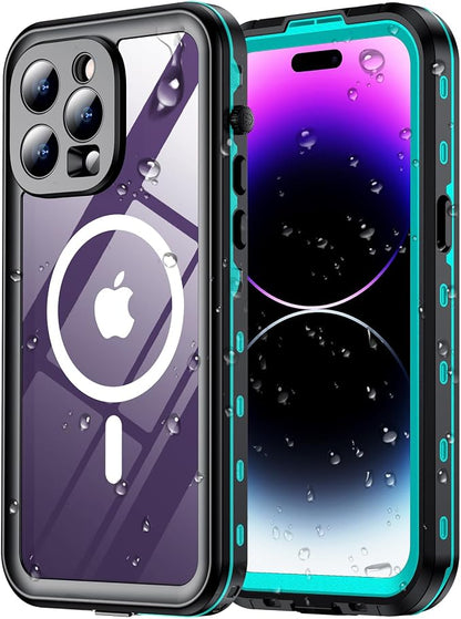 Temdan Magnetic for iPhone 14 Pro Max Case Waterproof [Compatible with MagSafe] [IP68 Underwater] [Built-in Camera Lens & Screen Protector] Full Body Shockproof Phone Case Blue