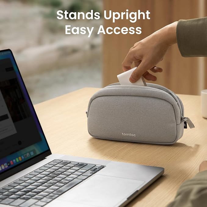 tomtoc Electronics Organizer Travel Case, Water Resistant Travel Bag Cable Organizer for Essentials, Tech Pouch Accessories Carry Storage for Cord, Phone, Cables, Airpods, USB Flash Drive, Daily Items | Water Resistant Tech Pouch Accessories Travel Bag...