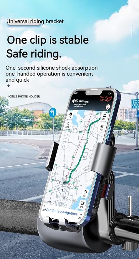Cell Phone Stand Flexible Mobile Clip Mount Quickly Lock Bike Phone Holder Bicycle Motorcycle (Handlebar Black)