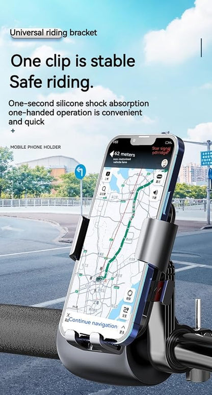 Cell Phone Stand Flexible Mobile Clip Mount Quickly Lock Bike Phone Holder Bicycle Motorcycle (Handlebar Black)