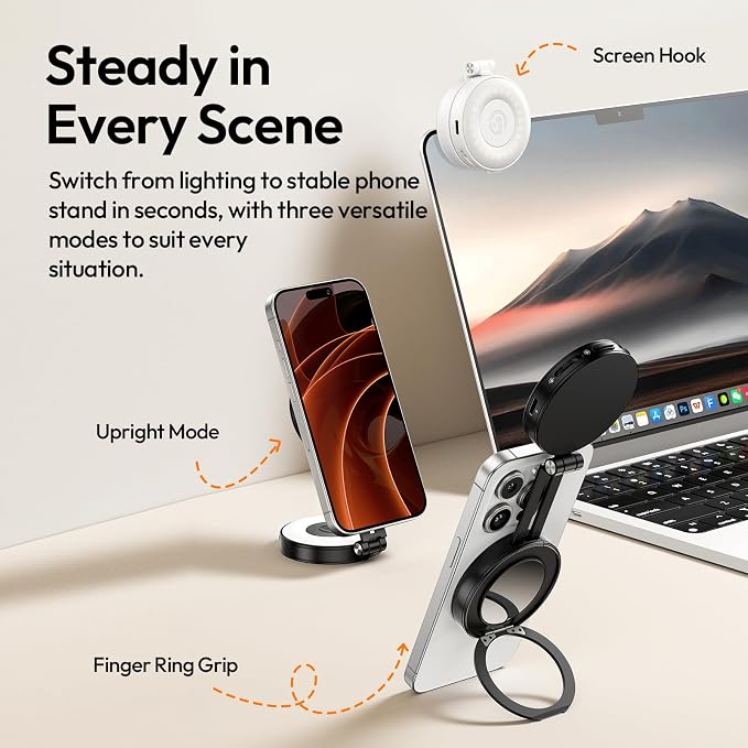 ULANZI LM23 Magnetic Selfie Light, Upgraded 360° Phone Selfie Ring Light for iPhone Magsafe, LED Phone Beauty Fill Lights with Mirror for Selfies/Video Calls/Conference/Vlogging/Photography - Black