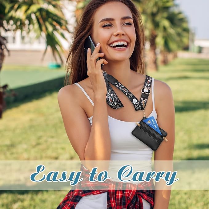 4Pcs Clip and Go Strap for Phone with Wallet Crossbody, Phone Strap with Zippered Pouch, Phone Strap with Wallet Can Be Held or Crossbody with 4 Colors