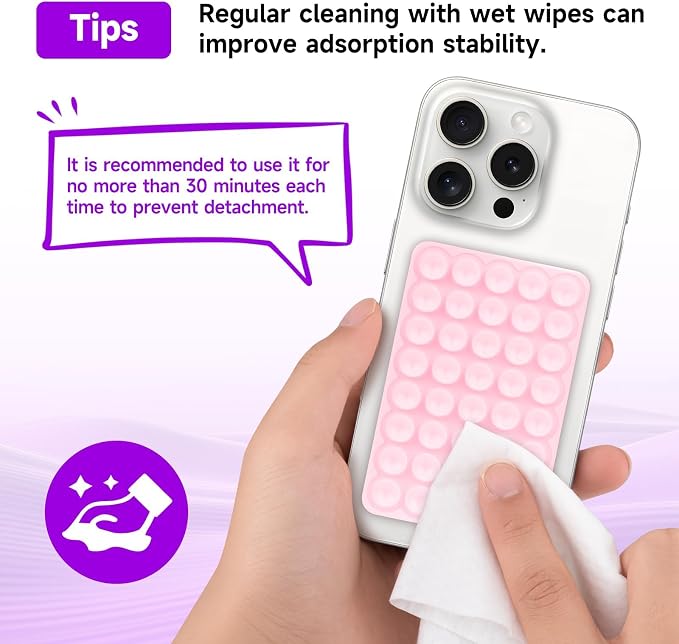 QxbBox Silicone Suction Cup Phone Case Mount, Hands-Free Strong Grip Holder for Selfies and Videos, Silicon Adhesive Phone Stand Sticky with Higher Suction Power for Cell Phone Light Pink