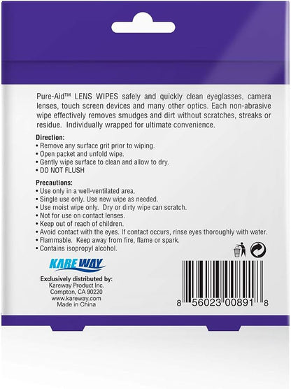 Lens Wipes, Cleans Eyeglasses Camera Lenses, Smart Phones and More (Lense Wipes 100ct (1pk))