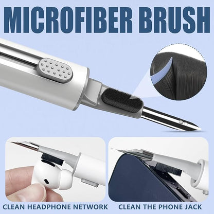 Cleaner Kit for AirPods Pro 1 2 3 Earbuds,Cleaning Kit Pen Shape with Soft Brush Flocking Sponge Tool for Bluetooth Earphones Headphones Charging Case,Phone,Camera and Computer(White+Cloth)