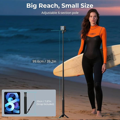 SmallRig Invisible Selfie Stick Tripod for Action Camera, 37.4in Extendable Pole with Phone Clamp for GoPro 13/12, for Insta360 X5/4/Ace Pro2, for DJI Osmo 360/Action 5 Pro/6, for AKASO & Phone - 5403
