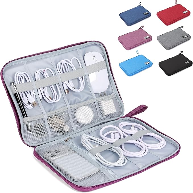 Large Slim Cable Organizer Travel Case, Single-Layer Electronic Accessories Pouch for Chargers, Cords, Power Bank, Mouse and SD Cards, 12.6 x 9.45 x 1.57 Inches