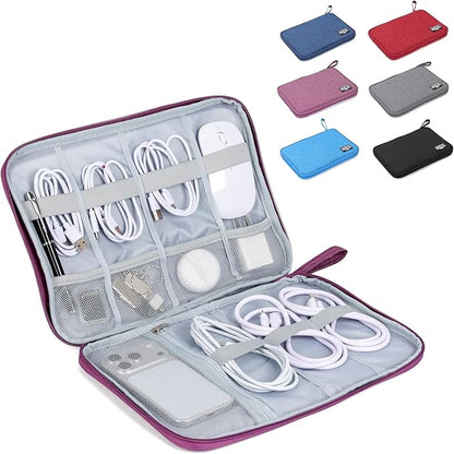 Large Slim Cable Organizer Travel Case, Single-Layer Electronic Accessories Pouch for Chargers, Cords, Power Bank, Mouse and SD Cards, 12.6 x 9.45 x 1.57 Inches